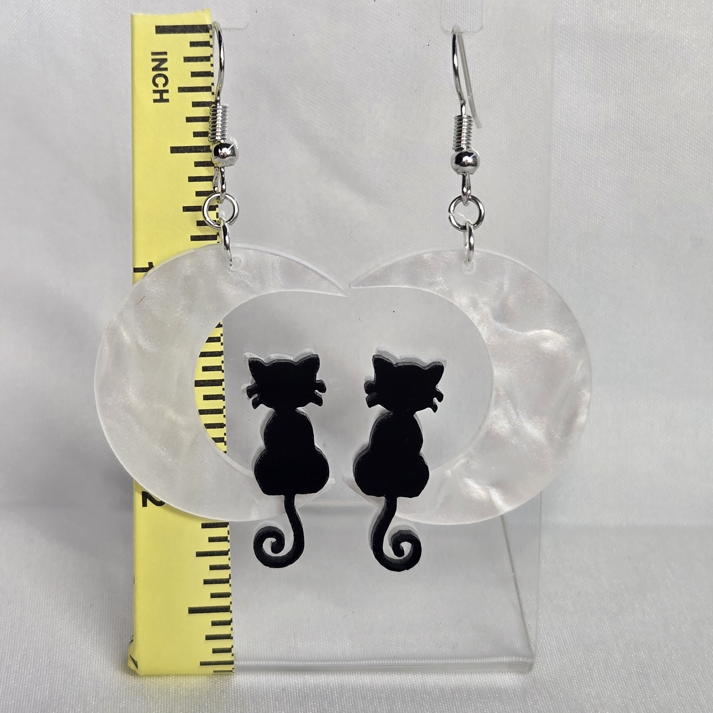 Black Cat And White Moon Earrings